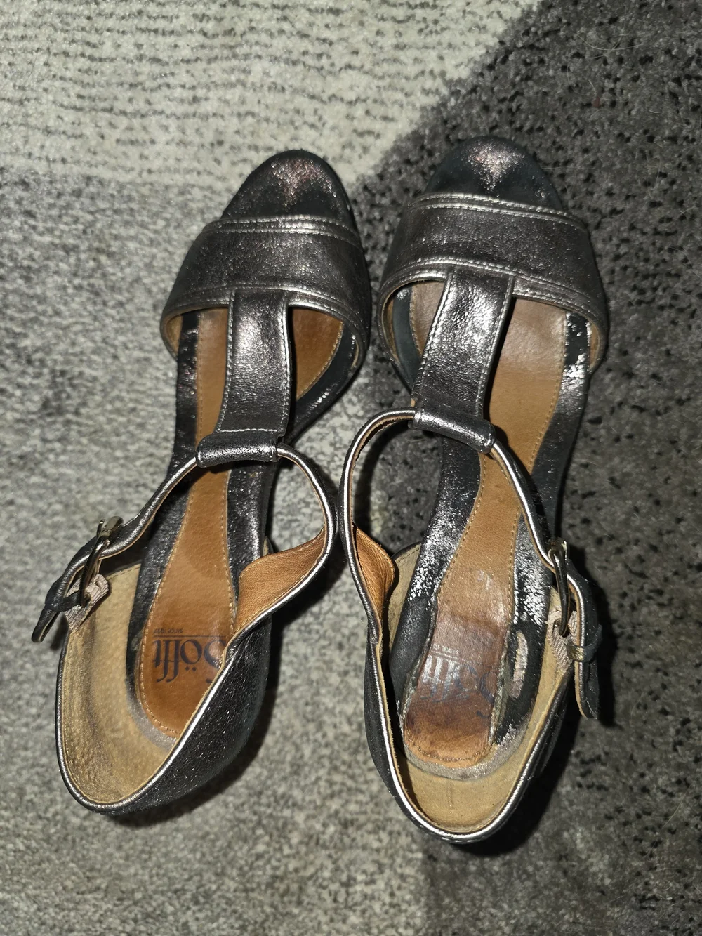 Sofft Metallic Pewter Open-Toe Ankle-Strap Heels